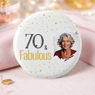 Modern 70 and Fabulous Birthday Photo 1 Inch Round Button