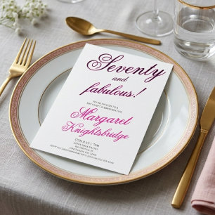 Modern 70 and Fabulous Pink 70th Birthday Party Invitation