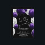 Modern 70th Birthday Black Silver Purple Balloons  Invitation<br><div class="desc">Modern black and purple with silver invitation Template is perfect for stylish birthday party. Elegant-minimalistic themed invite is full of fun and modern design elements,  elegant calligraphy and modern fonts. Birthdays are special days,  and this invite can help it make a memorable for friends.</div>