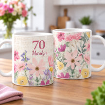 Modern 70th Birthday Gift for Her Floral Linen