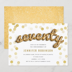 Modern 70th Birthday Gold Balloons Glitter Invitation