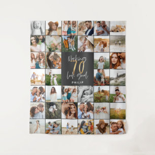 Modern 70th birthday multi photo script  tapestry