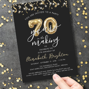 Modern 70th Birthday Script Balloon Streamers Invitation