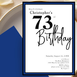 Modern 73rd Birthday Invitation Elegant Black Blue