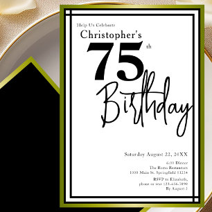 Modern 75th Birthday Invitation Elegant Black Gold