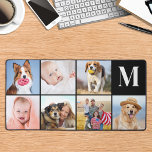 Modern 7 Photo Collage Custom Simple Monogram Desk Mat<br><div class="desc">This desk mat features a customizable photo collage perfect for showcasing your favourite picture of family, pets, friends or grandparents. The modern and cute design is ideal for dog lovers, family, and friends, or anyone looking for a fun desk accessory. It's a great addition to any office space and can...</div>