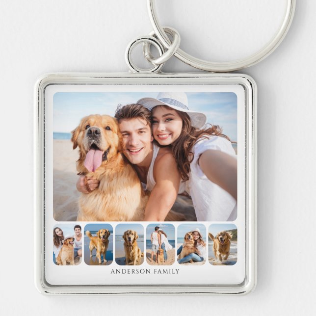 Modern 7 Photo Collage  Keychain (Front)