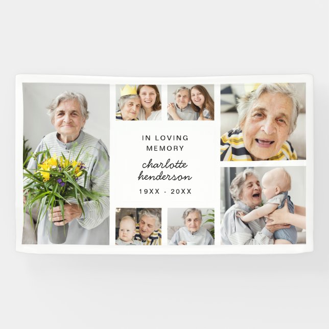 Modern 7-Photo Funeral/Memorial Service Banner (Horizontal)