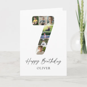 Modern 7th Birthday Photo Collage Card