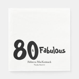 Modern 80 and Fabulous Black 80th Birthday Party Napkin