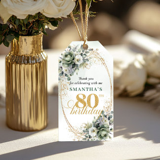 Modern 80th Birthday Eucalyptus Favour Tag