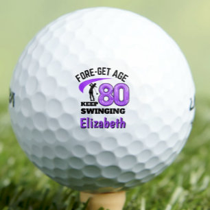Modern 80th birthday golf balls 80 purple initials