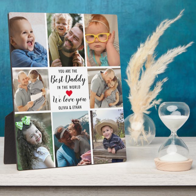 Modern 8 Photo Collage Best Daddy In The World Plaque (Side)