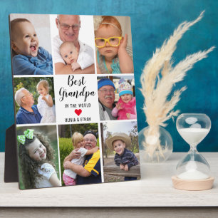 Modern 8 Photo Collage Best Grandpa In The World Plaque
