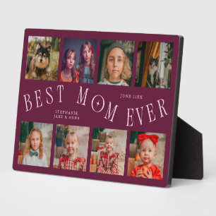 Modern 8 Photo Collage Best Mom Ever Cranberry Plaque