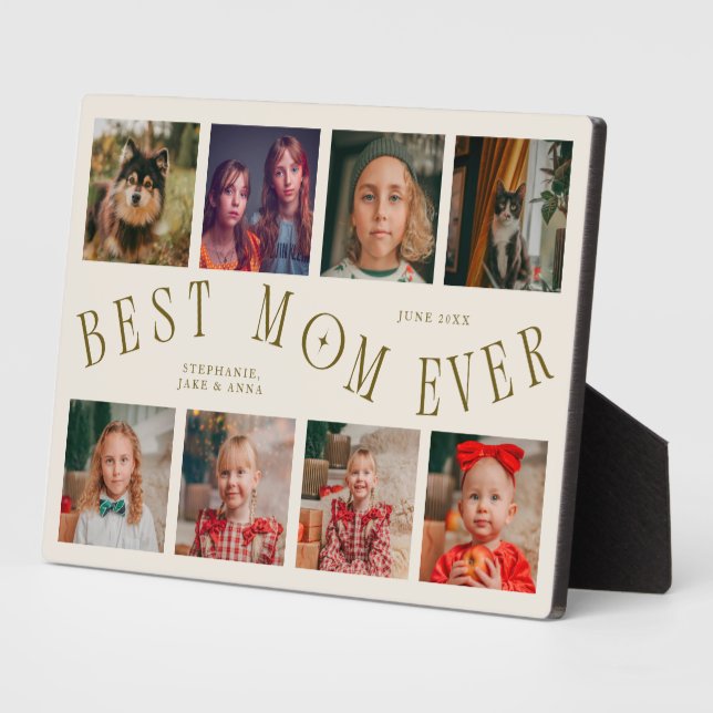 Modern 8 Photo Collage Best Mom Ever Cream Plaque (Side)