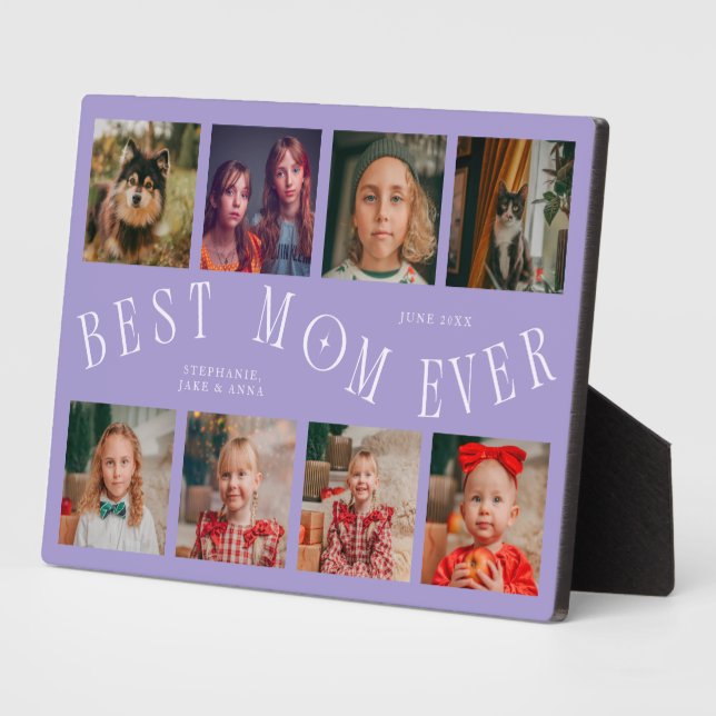 Modern 8 Photo Collage Best Mom Ever Lilac Plaque (Side)