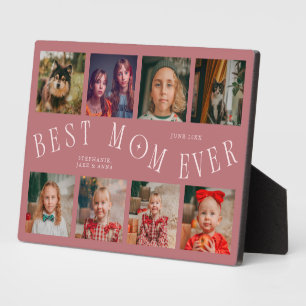 Modern 8 Photo Collage Best Mom Ever Pink Plaque