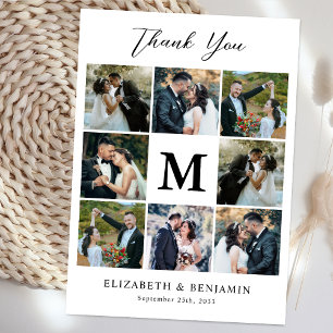 Modern 8 Photo Collage Customized Monogram Wedding Thank You Card