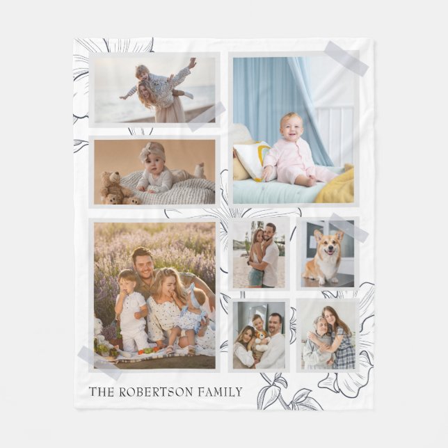 Modern 8 Photo Collage Family Fleece Blanket (Front)