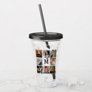 Modern 8 Photo Collage | Monogram Acrylic Tumbler