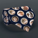 Modern 8-Photo Collage Neck Tie<br><div class="desc">Add a personal touch to your wardrobe with this custom photo necktie, featuring a stylish dark navy blue background with a pattern of circular frames showcasing 8 of your favourite pictures. Whether it's cherished family moments, adorable pets, or meaningful photos, this unique tie transforms memories into a stylish and sentimental...</div>