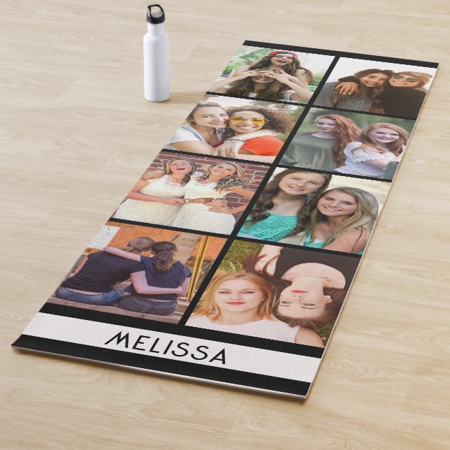  Modern 8 Photo Collage Template Custom Name Yoga Mat (In Situ)