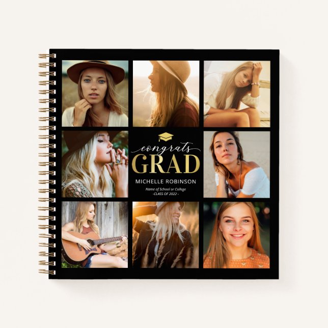Modern 8 Photo Graduation Party Guest Book (Front)