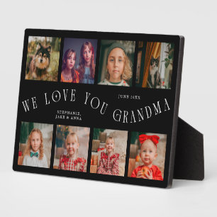 Modern 8 Photo Grid Love You Grandma Black Plaque