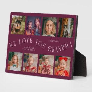 Modern 8 Photo Grid Love You Grandma Cranberry Plaque