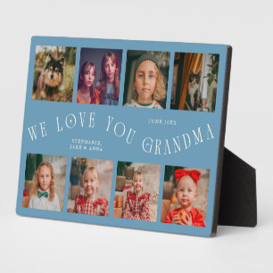 Modern 8 Photo Grid Love You Grandma Denim Blue Plaque