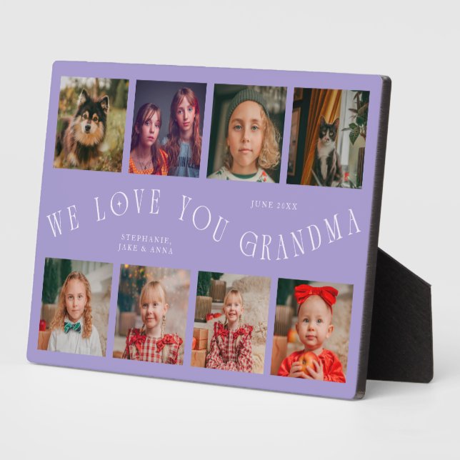 Modern 8 Photo Grid Love You Grandma Lilac Plaque (Side)