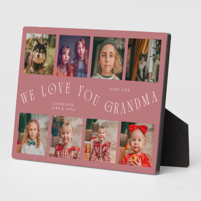 Modern 8 Photo Grid Love You Grandma Pink Plaque (Side)