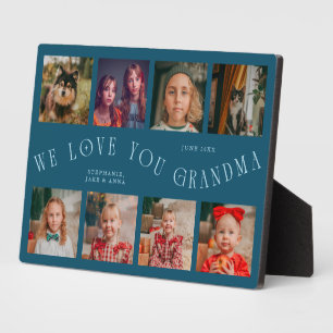Modern 8 Photo Grid Love You Grandma Teal Plaque