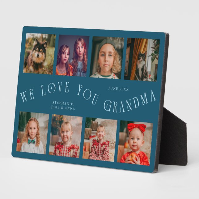 Modern 8 Photo Grid Love You Grandma Teal Plaque (Side)