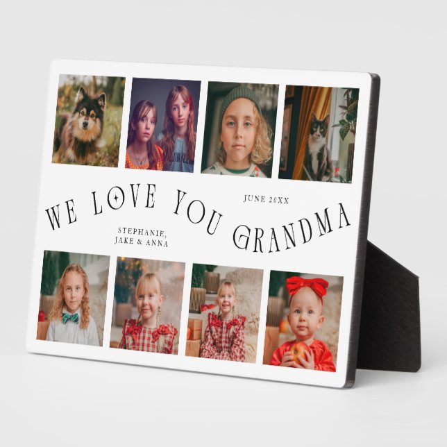Modern 8 Photo Grid Love You Grandma White Plaque (Side)
