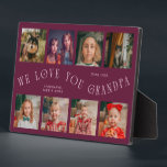 Modern 8 Photo Grid Love You Grandpa Cranberry Plaque<br><div class="desc">Modern and minimal keepsake photo plaque to gift it to a grandfather featuring 8 photos with a curvy typography text that says "we love you grandpa." The color is cranberry.</div>