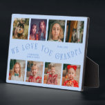 Modern 8 Photo Grid Love You Grandpa Icy Blue Plaque<br><div class="desc">Modern and minimal keepsake photo plaque to gift it to a grandfather featuring 8 photos with a curvy typography text that says "we love you grandpa." The color is icy blue.</div>