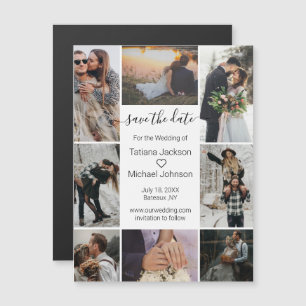 Modern 8 Photo Grid Wedding Save the Date Magnet
