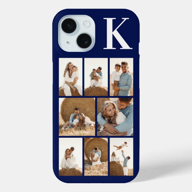Modern 8 Photo Navy Blue Case-Mate iPhone Case (Back)