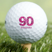 Modern 90th birthday golf balls pink initials