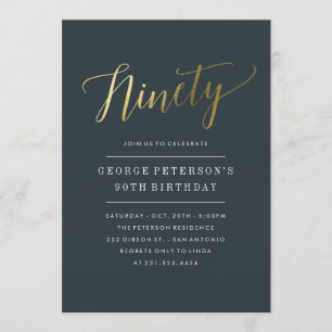 Modern 90th Birthday Invitations - Faux Gold