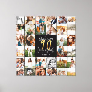 Modern 90th birthday multi photo script gift  canvas print