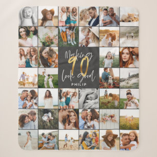 Modern 90th birthday multi photo script gift sherpa blanket