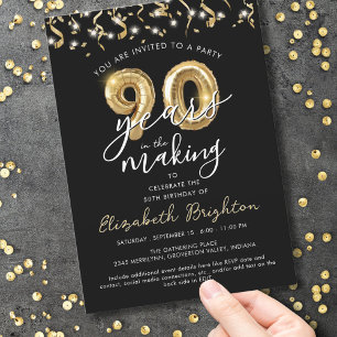 Modern 90th Birthday Script Balloon Streamers Invitation