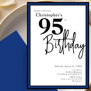 Modern 95th Birthday Invitation Elegant Black Blue