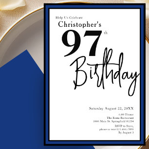 Modern 97th Birthday Invitation Elegant Black Blue