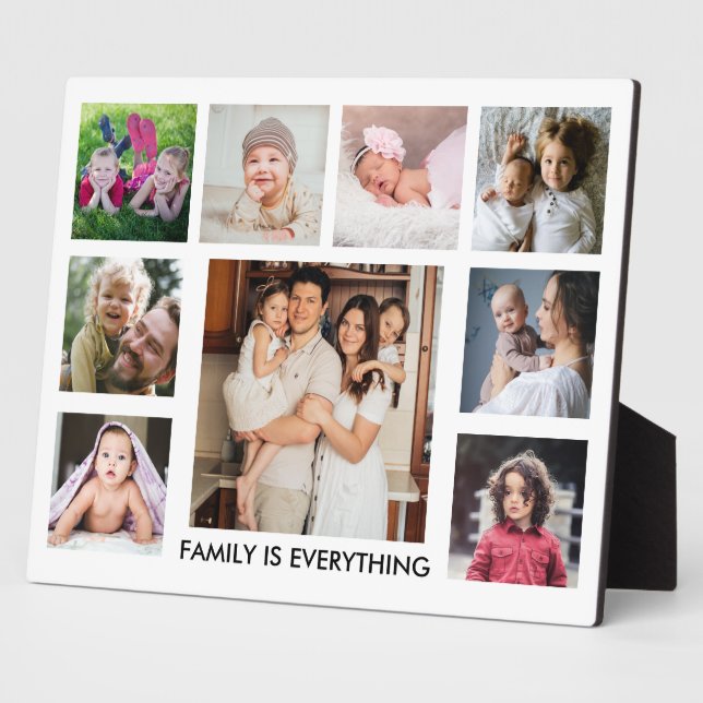 Modern 9 Photo Collage Family Is Everything Quote Plaque (Side)