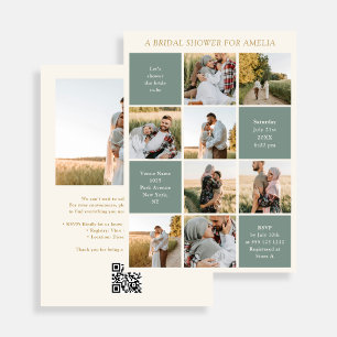 Modern 9 Photo Collage Sage Green Bridal Shower Invitation