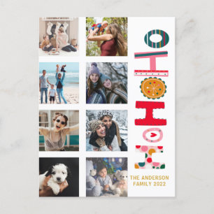 Modern 9 Photo Colourful Christmas Greeting Postc Postcard